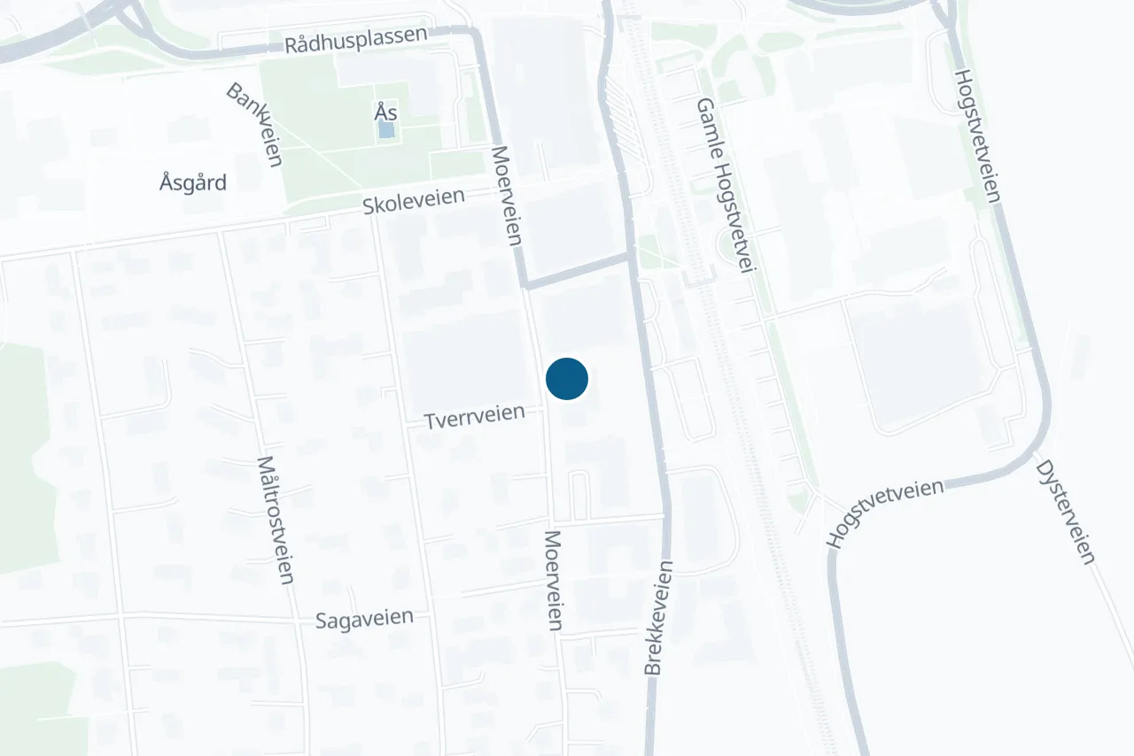Kart over Ås med prøvestedet markert