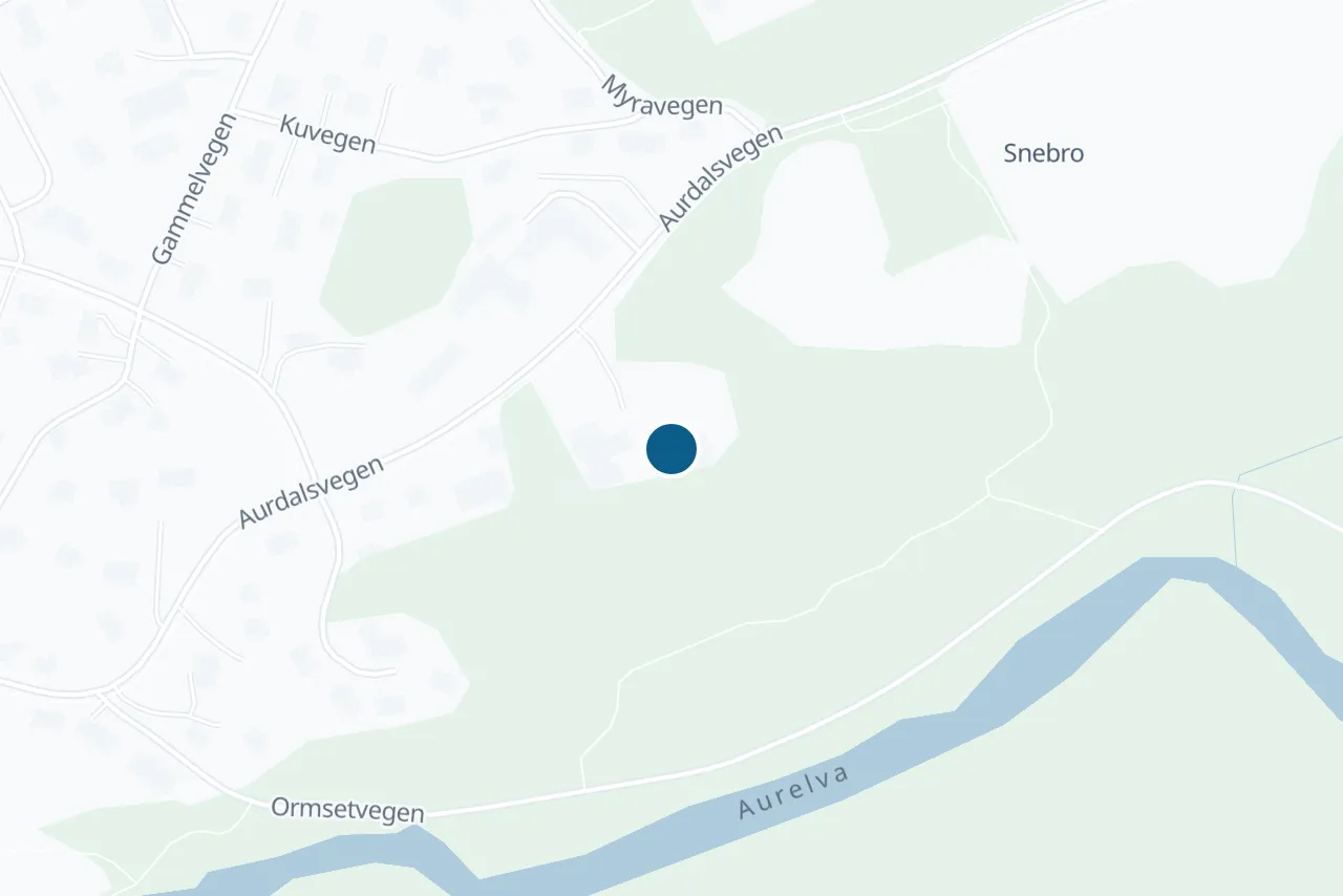 Kart over Aure med prøvestedet markert