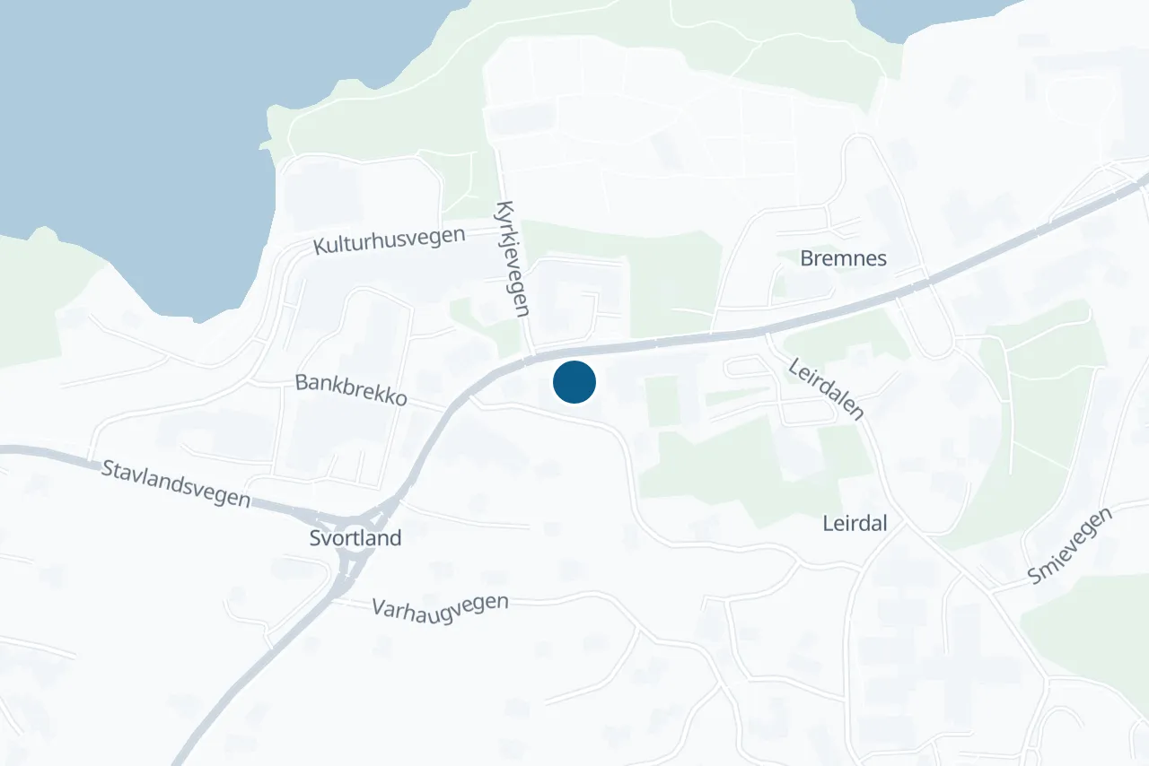Kart over Bømlo med prøvestedet markert