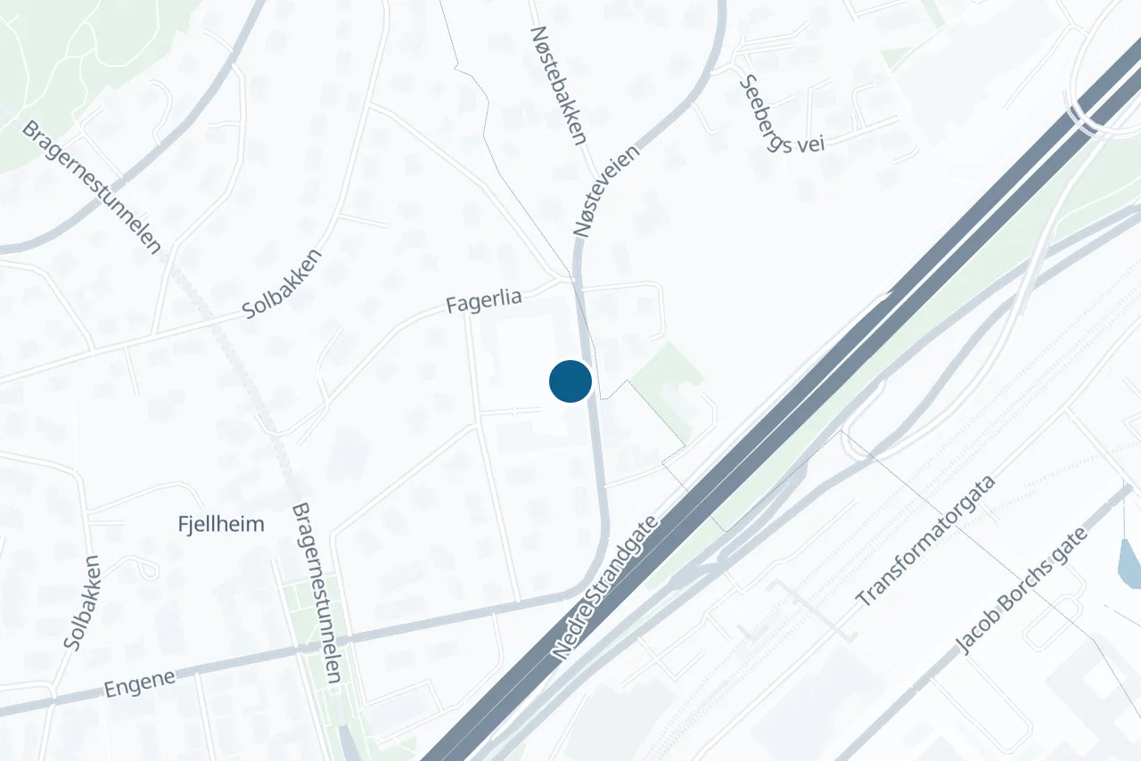 Map of Drammen with the test centre marked