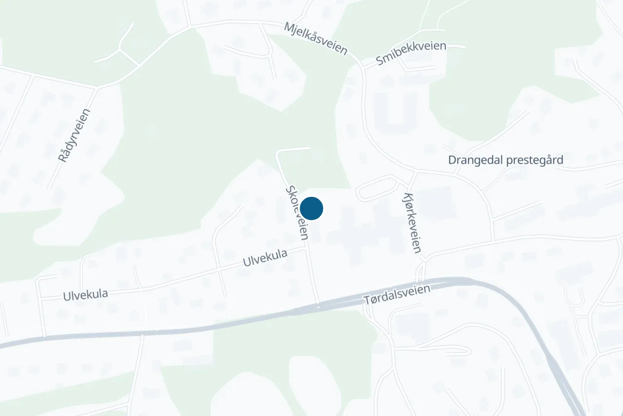 Kart over Drangedal med prøvestedet markert