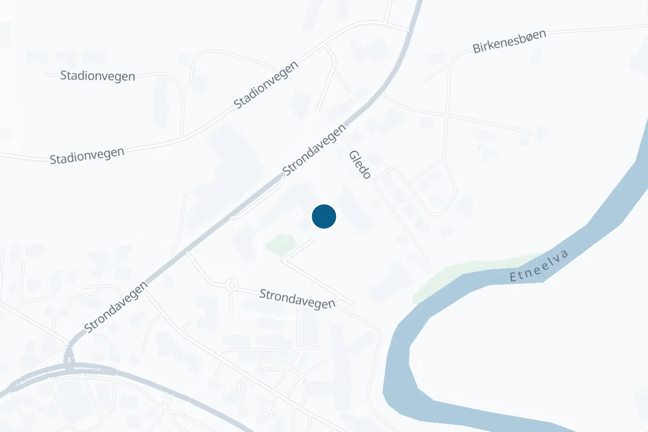Kart over Etne med prøvestedet markert