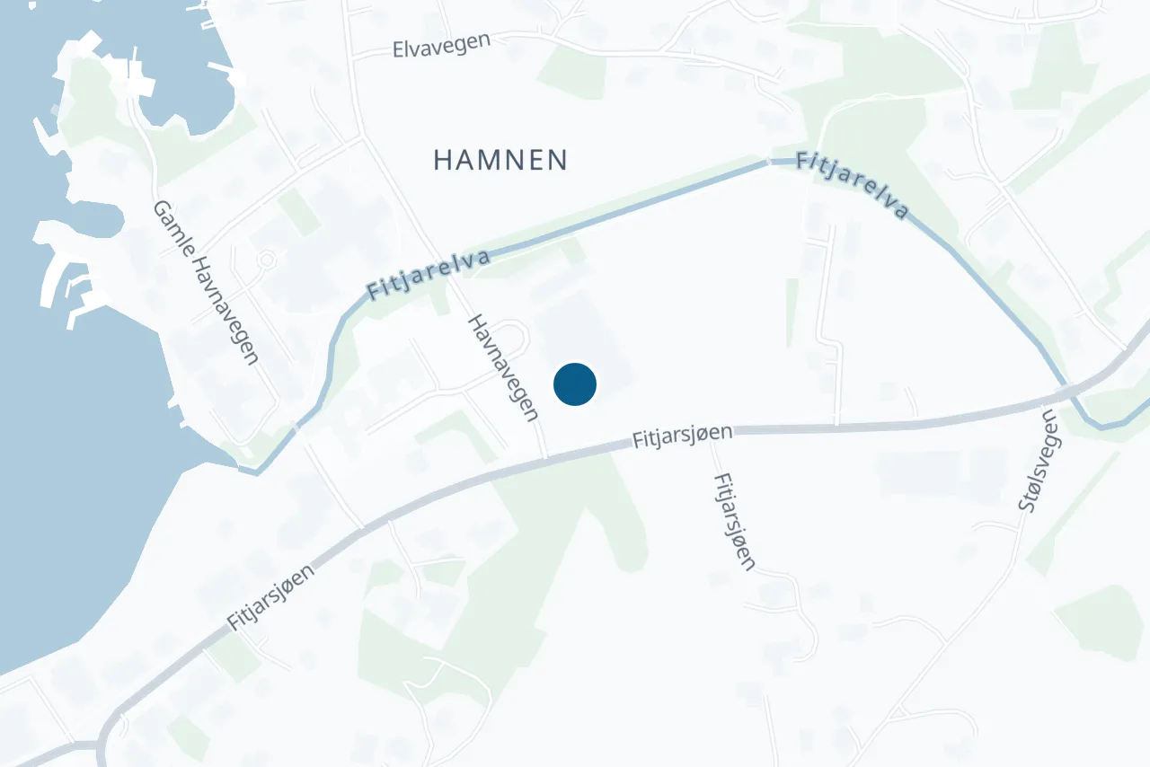 Kart over Fitjar med prøvestedet markert