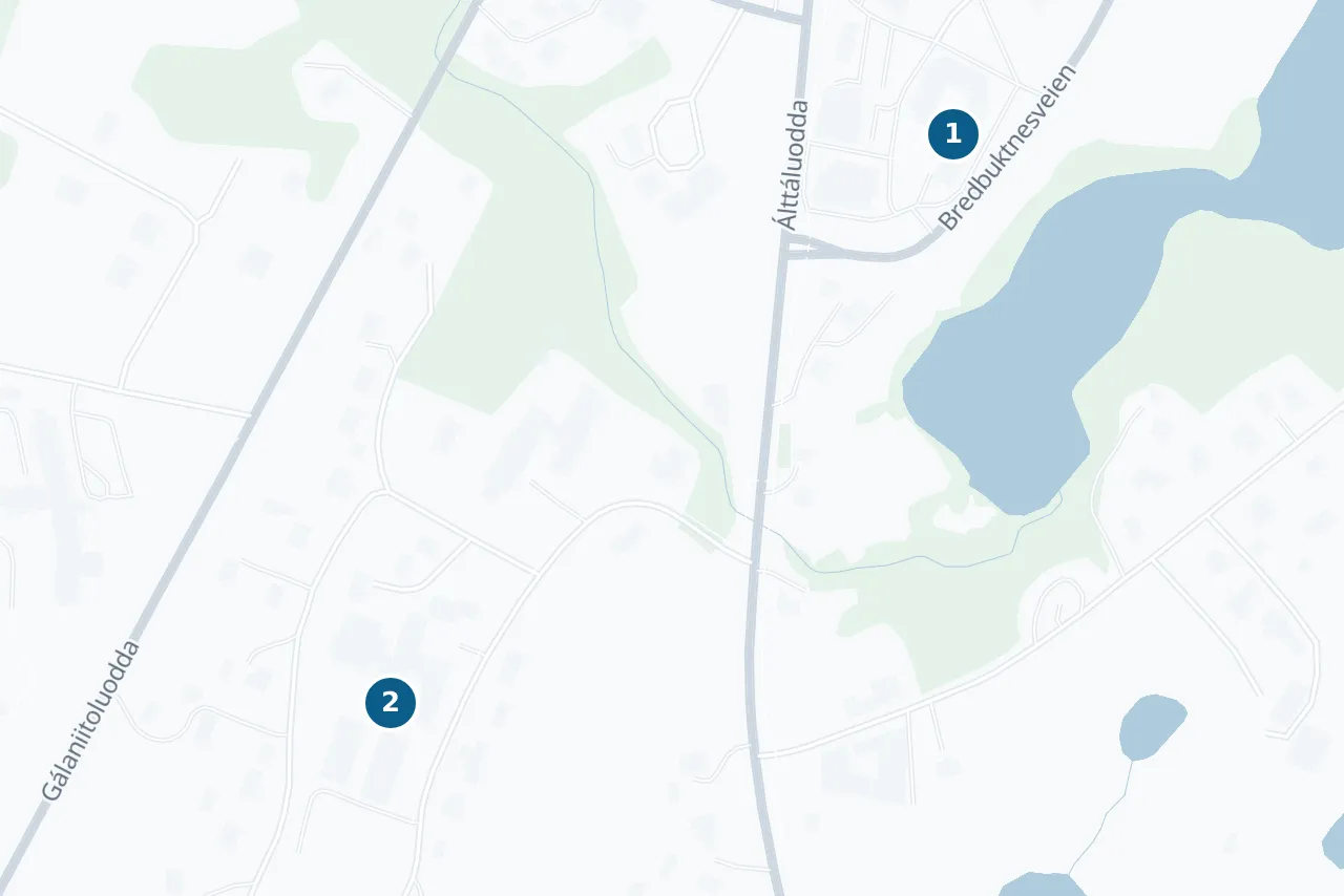Map of Guovdageaidnu Kautokeino with 2 test centres marked