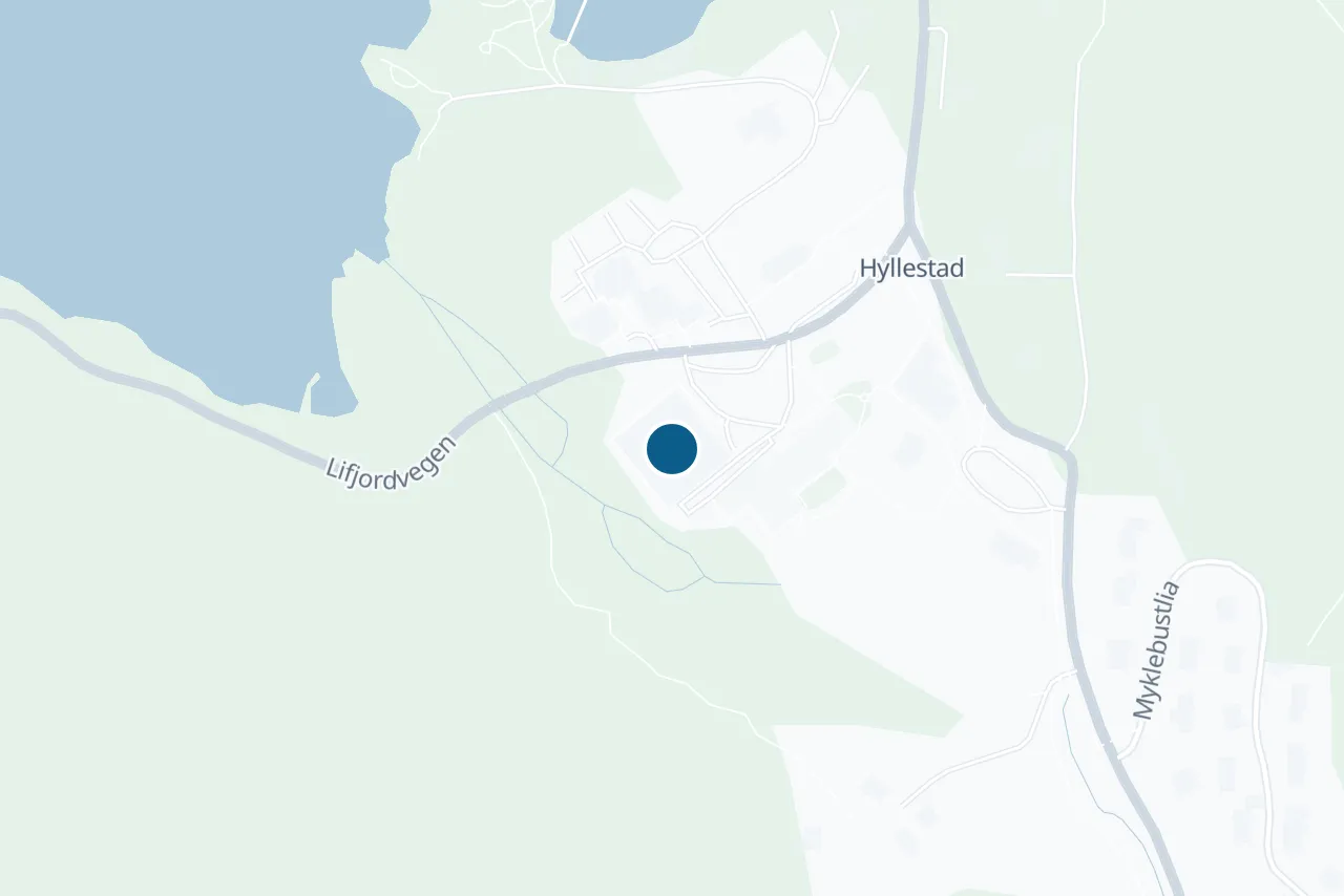Kart over Hyllestad med prøvestedet markert