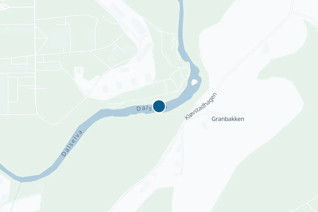 Kart over Kongsberg med prøvestedet markert