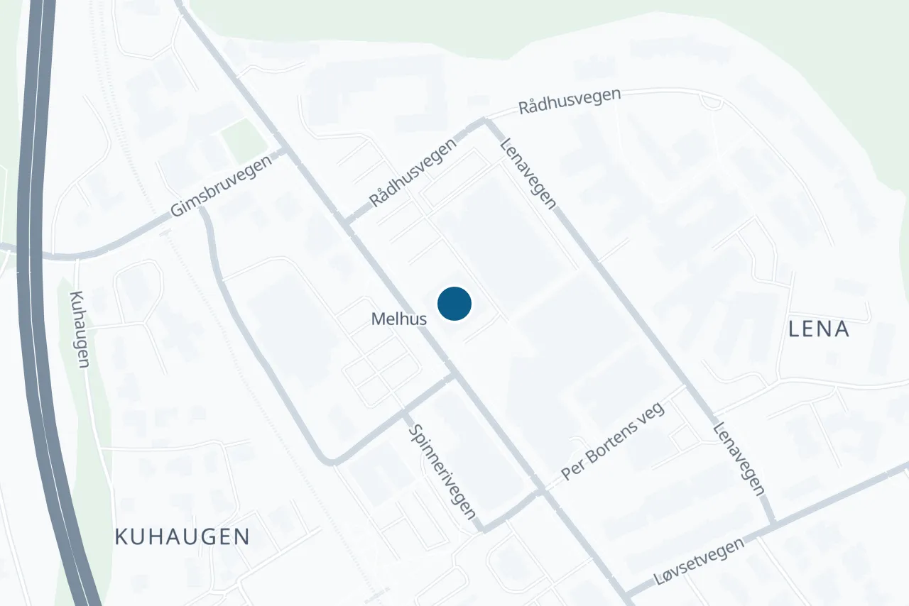 Kart over Melhus med prøvestedet markert