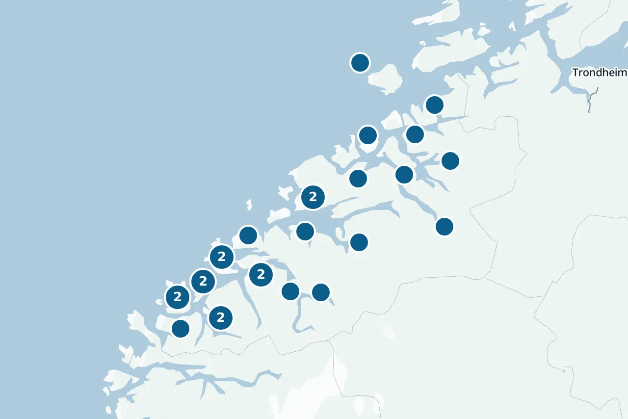 Map of Møre og Romsdal with the test centres marked