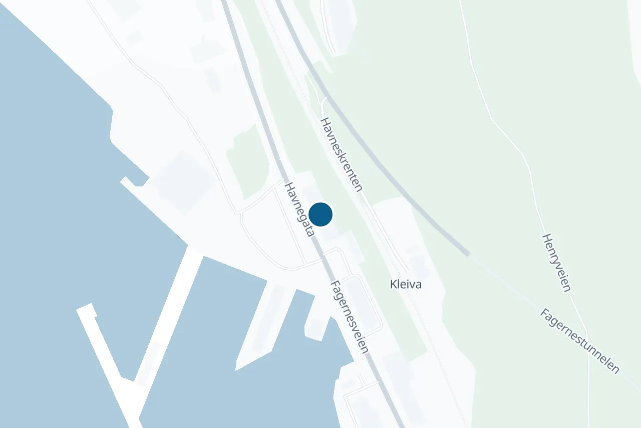Kart over Narvik med prøvestedet markert