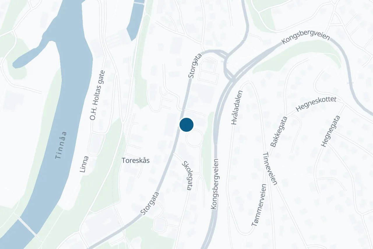 Kart over Notodden med prøvestedet markert