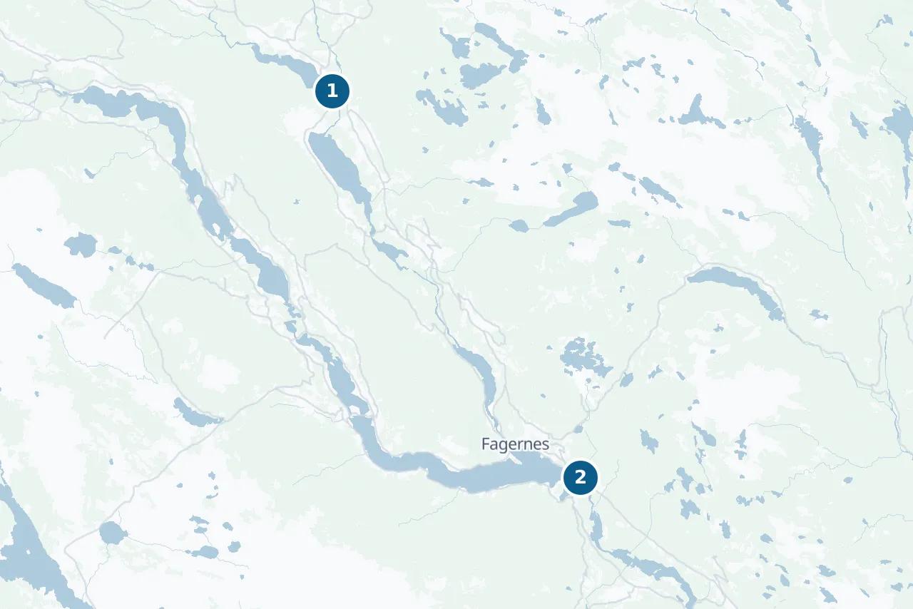 Map of Øystre Slidre with 2 test centres marked
