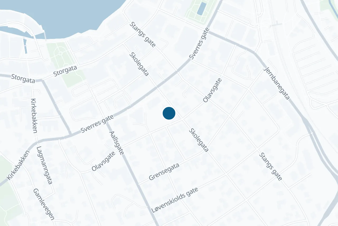 Kart over Porsgrunn med prøvestedet markert