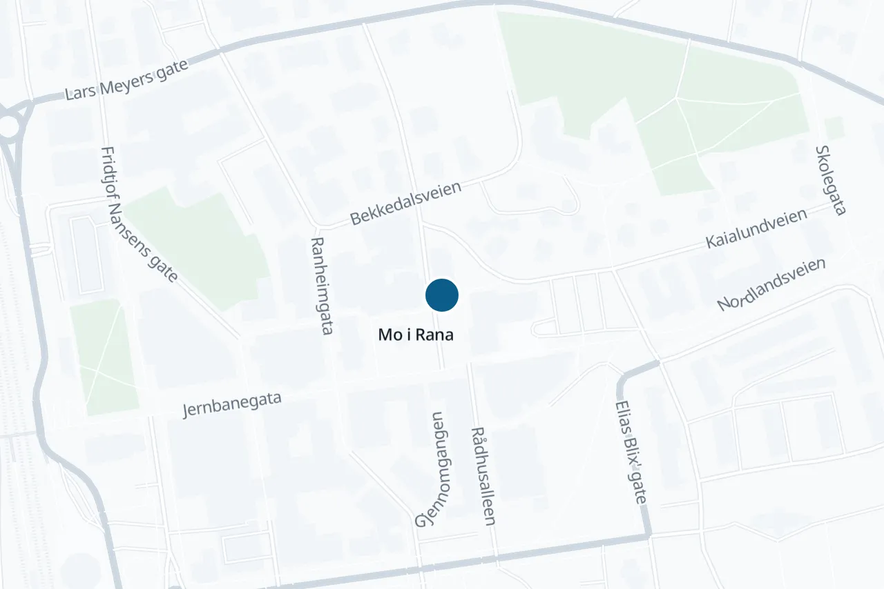 Kart over Rana med prøvestedet markert
