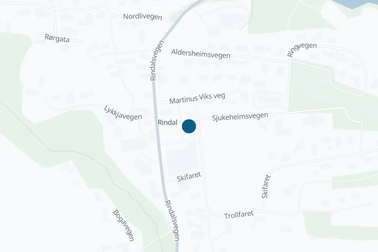 Kart over Rindal med prøvestedet markert