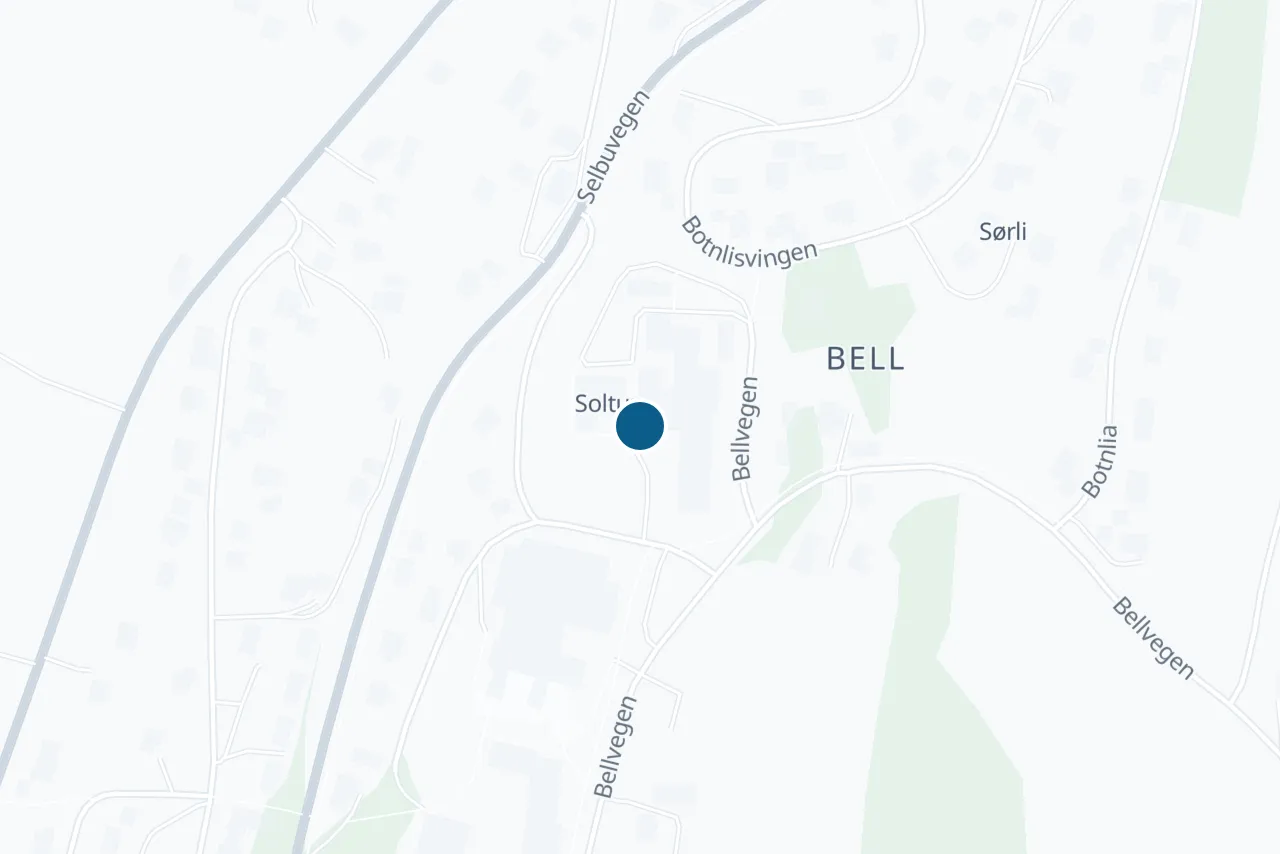 Kart over Selbu med prøvestedet markert