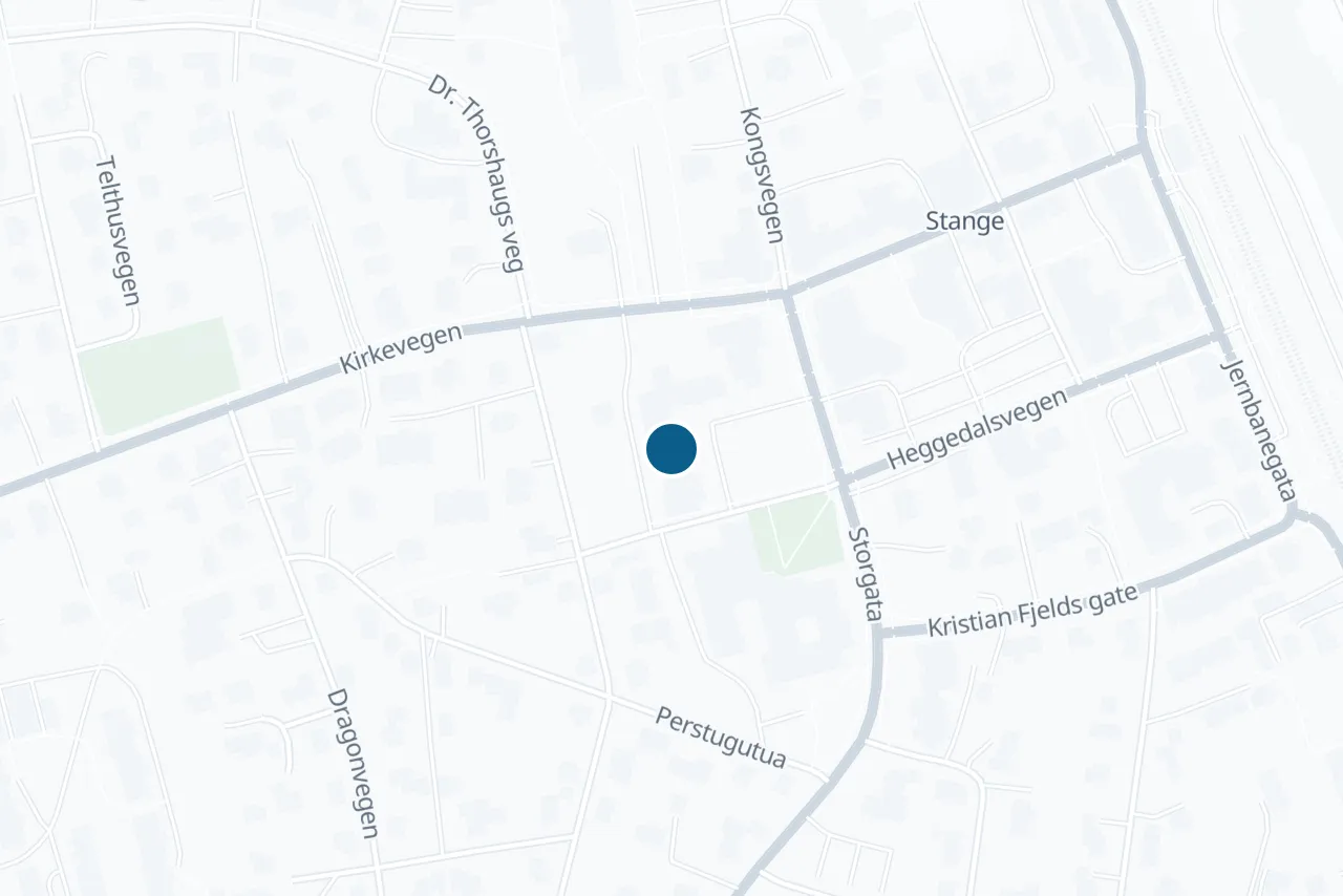 Kart over Stange med prøvestedet markert