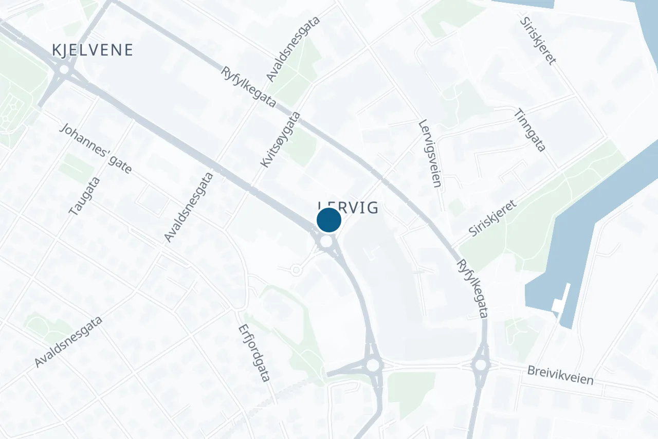 Kart over Stavanger med prøvestedet markert