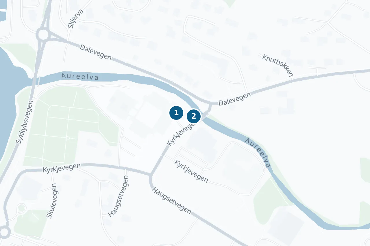 Map of Sykkylven with 2 test centres marked