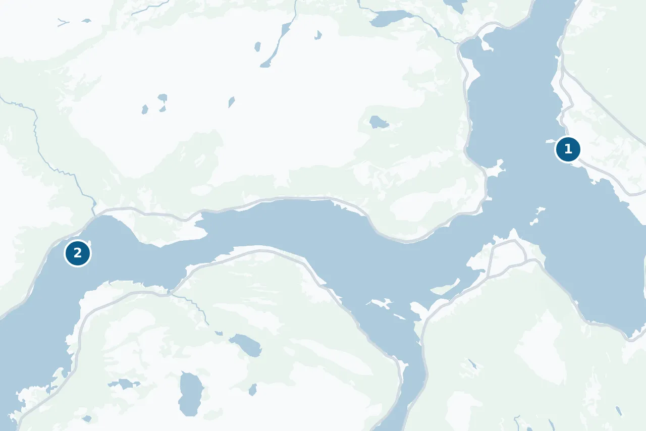 Map of Tjeldsund with 2 test centres marked