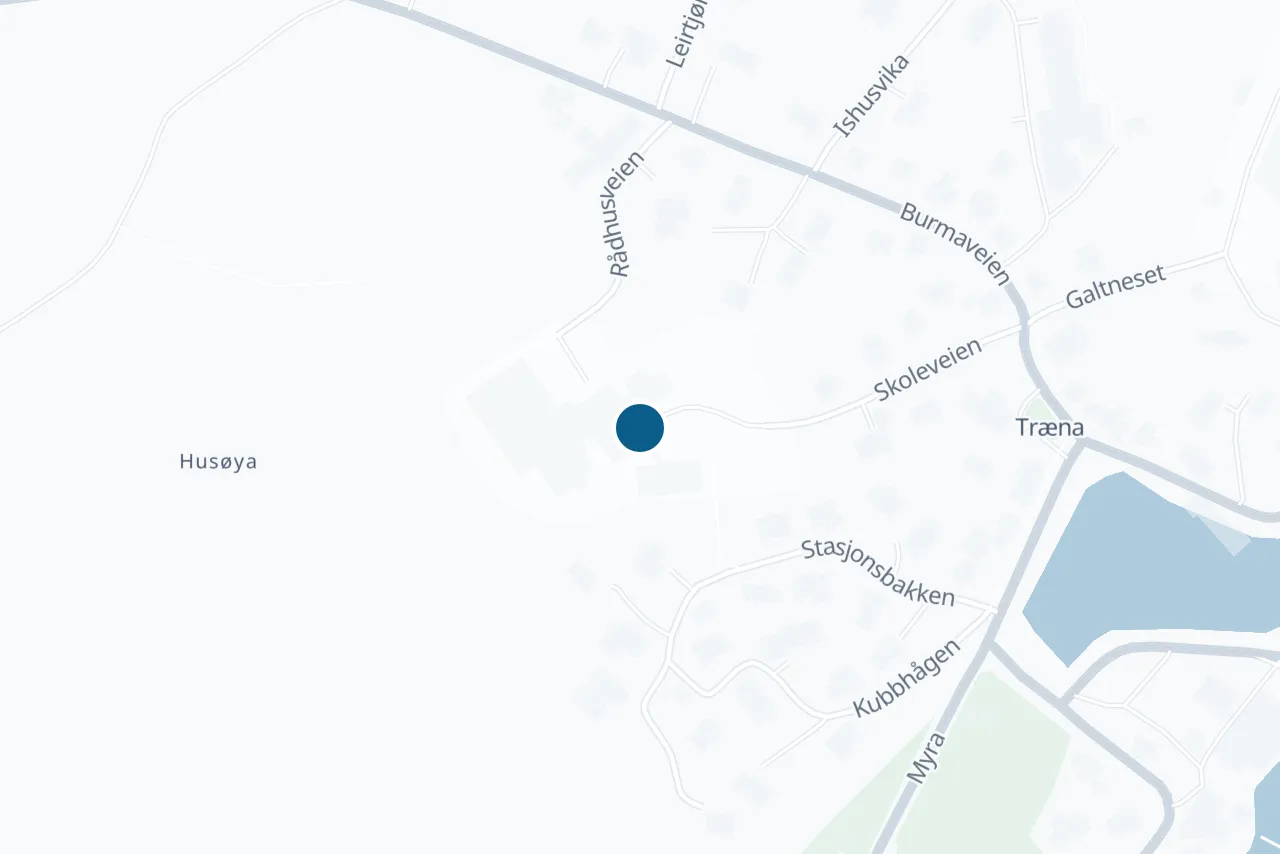 Kart over Træna med prøvestedet markert