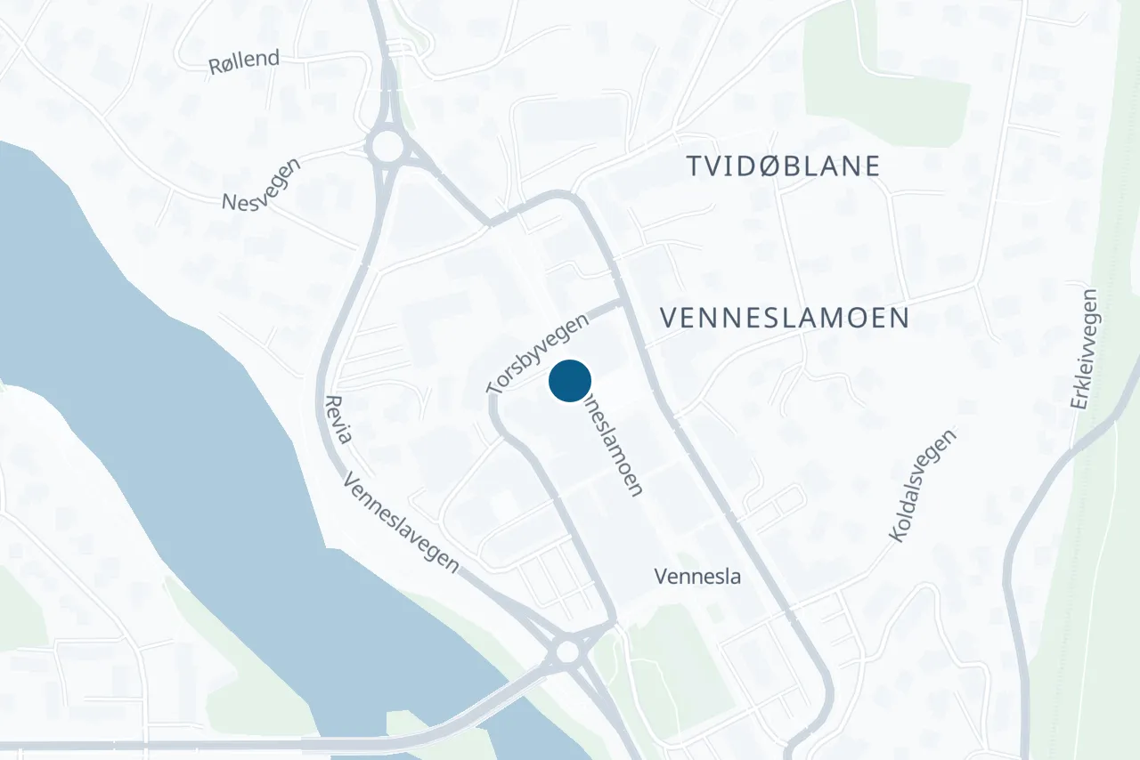 Map of Vennesla with the test centre marked